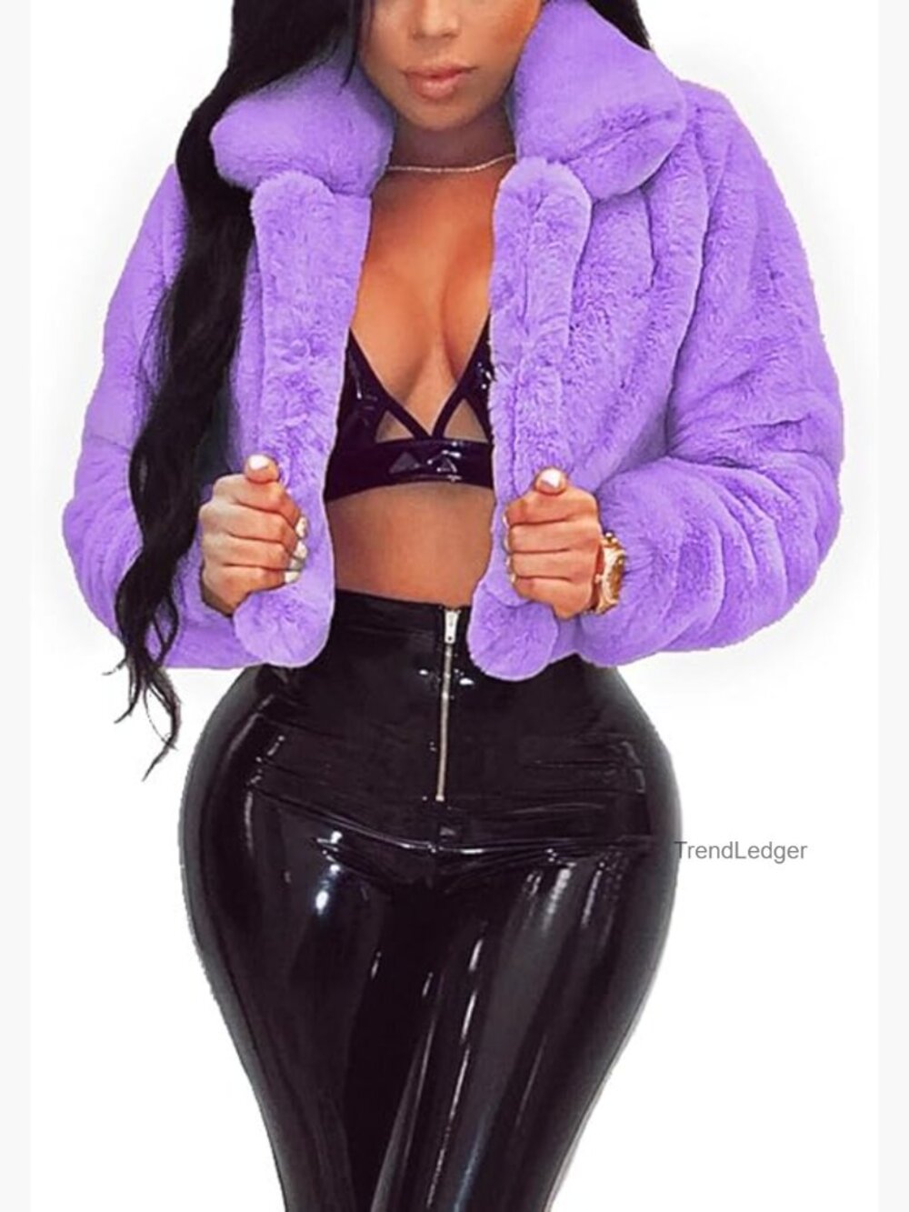 Women Faux Fur Coat Long Sleeve Shaggy Lapel Jacket Crop Short Winter Warm
